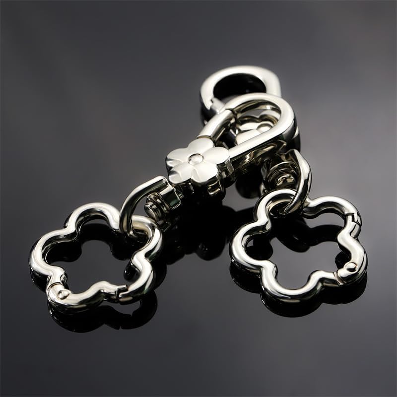 2Sets Flower Shape Swivel Buckles Lobster Clasps with Ring Clip Trigger Snap Hook Connection for bagpack,Keychain,Kettle (Silver) image 3