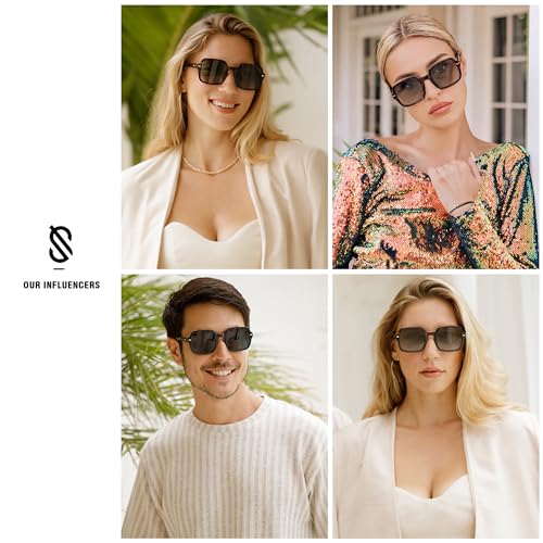 SOJOS Retro Square Polarized Sunglasses for Women Men Classic Vintage Sunnies SJ22263