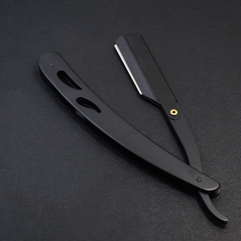 Stainless Steel Manual Folding for Men Vintage Professional Straight Black for Barbershops and Personal Grooming Easy-open Guard for Safe Exchange