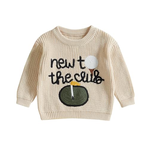 Baby Boy Girl Golf Sweater New to The Club Embroidery Long Sleeve Knit Pullover Sweatshirt Toddler Game Day Clothes
