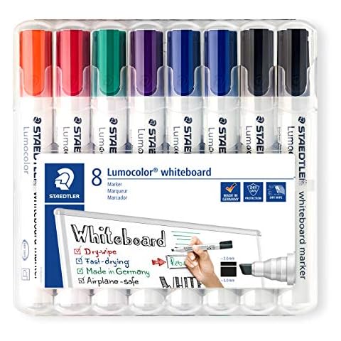 STAEDTLER Lumocolor 351 B WP8X Whiteboard-Marker (Keilspitze ca. 2 oder 5 mm Linienbreite, Set mit 8 Markern, hohe Qualität, trocken und rückstandsfrei abwischbar von Whiteboards) Sortiert Cover