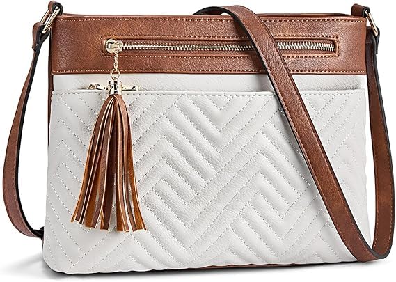 Crossbody Sling Bags for Womens and Girls - Faux Leather Ladies Purse with Adjustable Straps - Stylish Shoulder Bag (White and Brown)-image-7