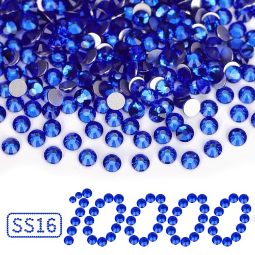 Image of 10000PCS Royal Blue Rhinestones Bulk, Flat Back Crystal Glass Stone Round Gems,SS16, 3.8-4.0mm