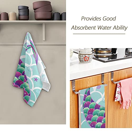 Kenadvi Vintage Mermaid Hand Towels For Bathroom,Turquoise Purple Mermaid Tail Towels 16"X28" Ultra Soft Absorbent Blue Mermaid Scales Bathroom Hand Towel For Face,Gym,Tea,Kitchen Dish Towel Set Of 2 #TOP6