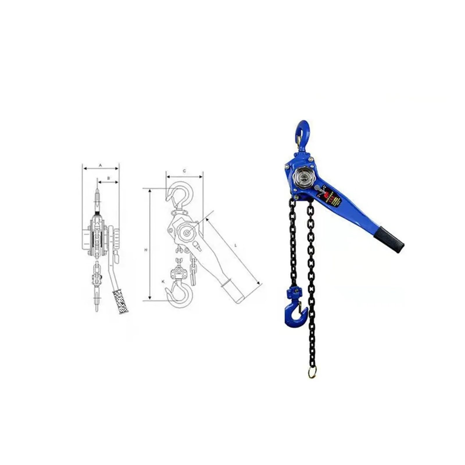 Manueller Handseilzug, 1 Tonne, tragbarer Kettenhebehaken, Hebelblock, 1TX1,5 m umgekehrter Spanner für einfaches Ziehen und Anheben, langlebig und effizient