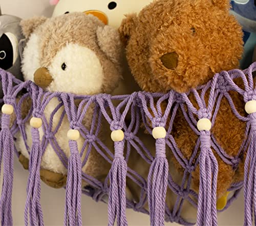 Image of Stuffed Animal Hammock Corner with LED Light - Toy Storage Hammock Plushie Net Organizer - Teddy Bear Stuffy Hammock - Purple Nursery Decor Baby Kids Bedroom Nursery Furniture