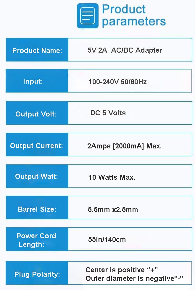 5V 2A AC Adapters 5V Power Adapter Charger DC Power Supply for Regulated Switching with 8 Tips for 2000mA 1500mA 1000mA 900mA 850mA 800mA 700mA 600mA 500mA Universal Electronics2