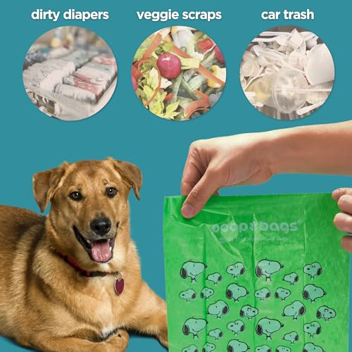 Image of The Original Poop Bags 38% USDA Biobased Pet Waste Bags, Peanuts Design, Leak-Resistant & Durable Leash Rolls, Black /Green, 60 Count