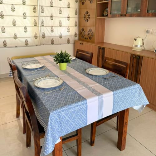 Image of Livmodern Premium PVC Waterproof Dining Table Cover 6 Seater (55 by 78 inch) - Modern Elegant Design, Spill Proof & wipeable 140 by 200cm - Grey Geometry