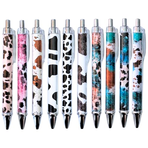 10 bolígrafos de cuero vacuno, divertidos y bonitos bolígrafos para oficina y escuela, diseño de impresión de vaca, bolígrafo de tinta negra para escribir, regalos únicos para mujeres, suministros de