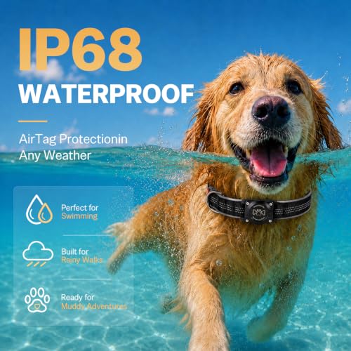 Image of Dog Collar with AirTag Holder Waterproof QR Code Reflective Collar(Black,L)