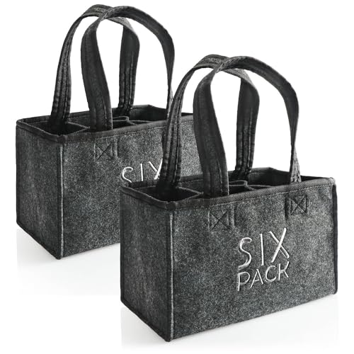 com-four® 2X Flaschentasche - Getränkehalter aus Filz für 6 Flaschen - Faltbare Filztasche mit Henkeln für Getränke - 6er-Träger für Flaschen bis 0,5 l - Herrenhandtasche (2 Stück - Sixpack)