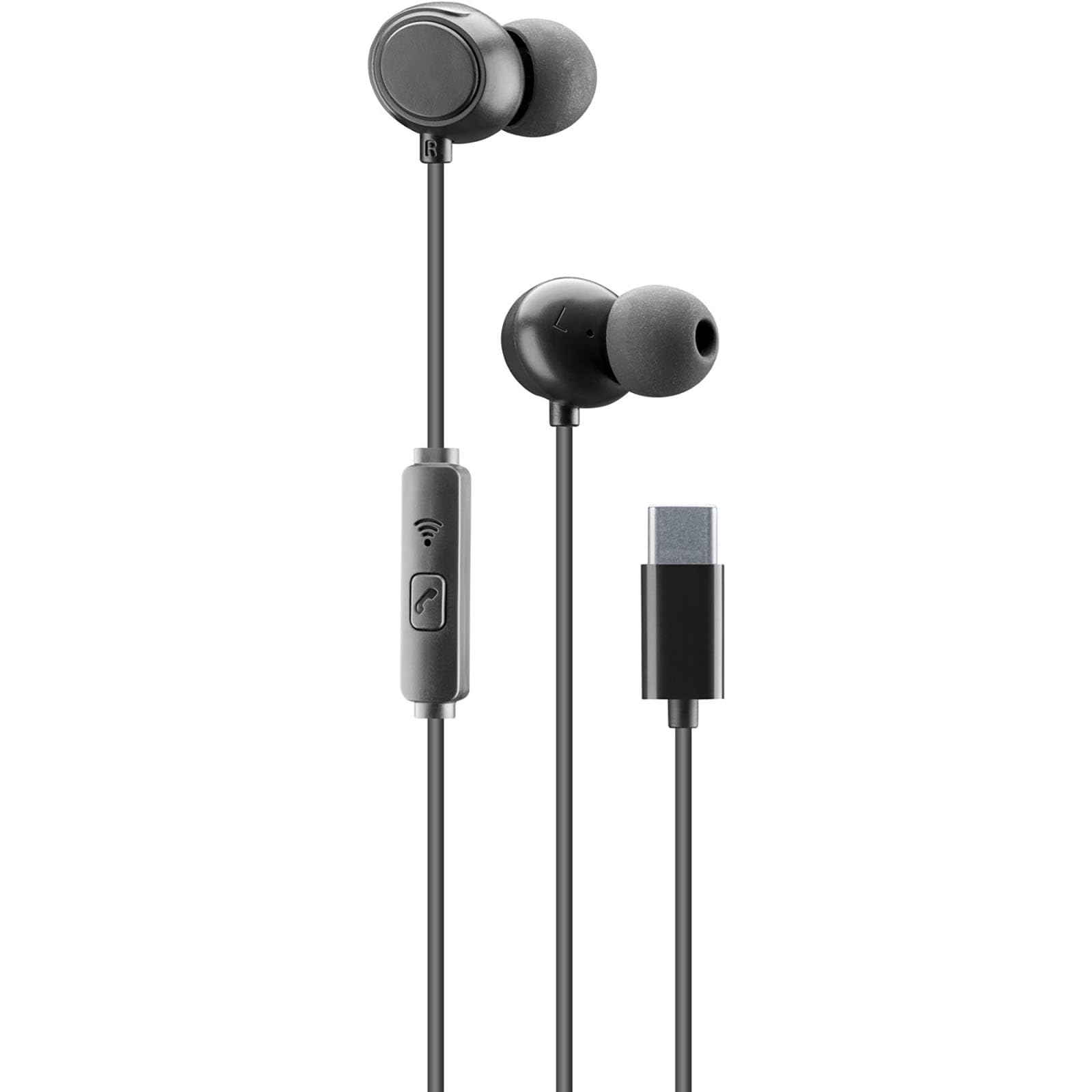 cellularline | CLOUD IN-EAR | Type-C Stereo Headset, In-ear Design and Microphone, USB-C Connector, Noise Isolation, Microphone and Answer Button (Black)