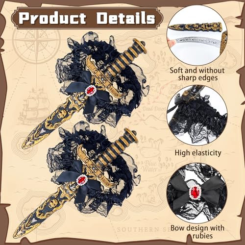 Horolam 2 Piezas Espada Pirata, Espada Pirata con Lazo En La Punta Disfraz De Pirata Accesorios para Mujer Halloween Carnaval (Edición Clásica) - imagen 3