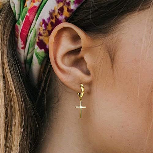 Cross Dangle Drop Earrings for Women Girls Men 925 Sterling Silver Cross Hoop Huggie Punk Earrings Dainty Hypoallergenic Earrings for Sensitive Ears Valentine's Day Birthday Jewellery Gifts
