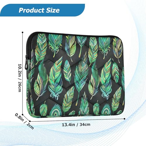 Funda para portátil 13-14 pulgadas con diseño de plumas verdes miniatura 3