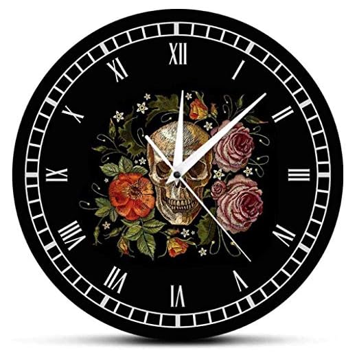 Väggklocka väggklockor tatuering skalle ros väggklocka död ond killer tatuering mänsklig kropp skelett ben retro dekorativ klocka väggklocka_väggklocka 30 x 30 cm
