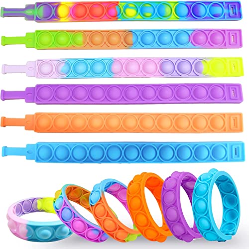 Image of (Pack of 6) Pop It Band, Kids Bracelet Fidget Toys,Pop it Band Bracelet, Wearable Sensory Bracelets for Autism Special Toy for Kids and Adults