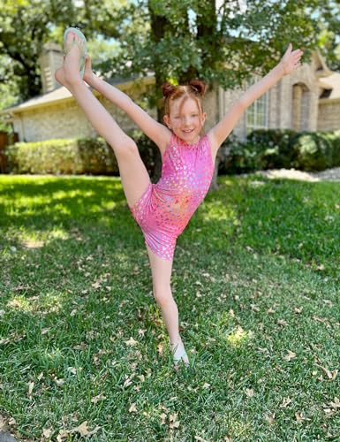 Domusgo Leotard For Girls Gymnastics Size 5-6 Years Old Sparkly Nenon Love Heart Biketards With Shorts thumb #3