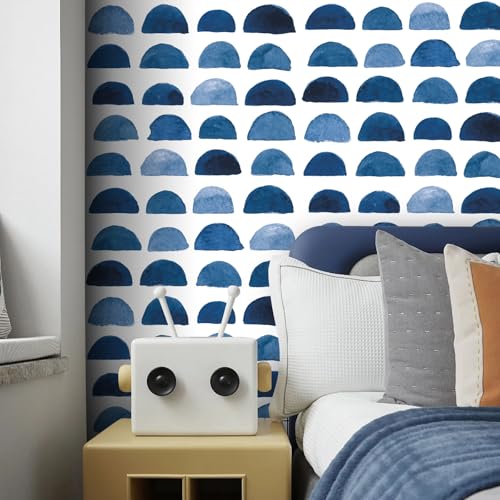 ICYEHAO Carta da Parati Blu,44.5 x 1000cm Carta da Parati Azzurra Blu Geometrico Azzurro Pellicola Adesiva per Mobili,Cucina,Camera da Letto,Soggiorno,Bagno,Cucina
