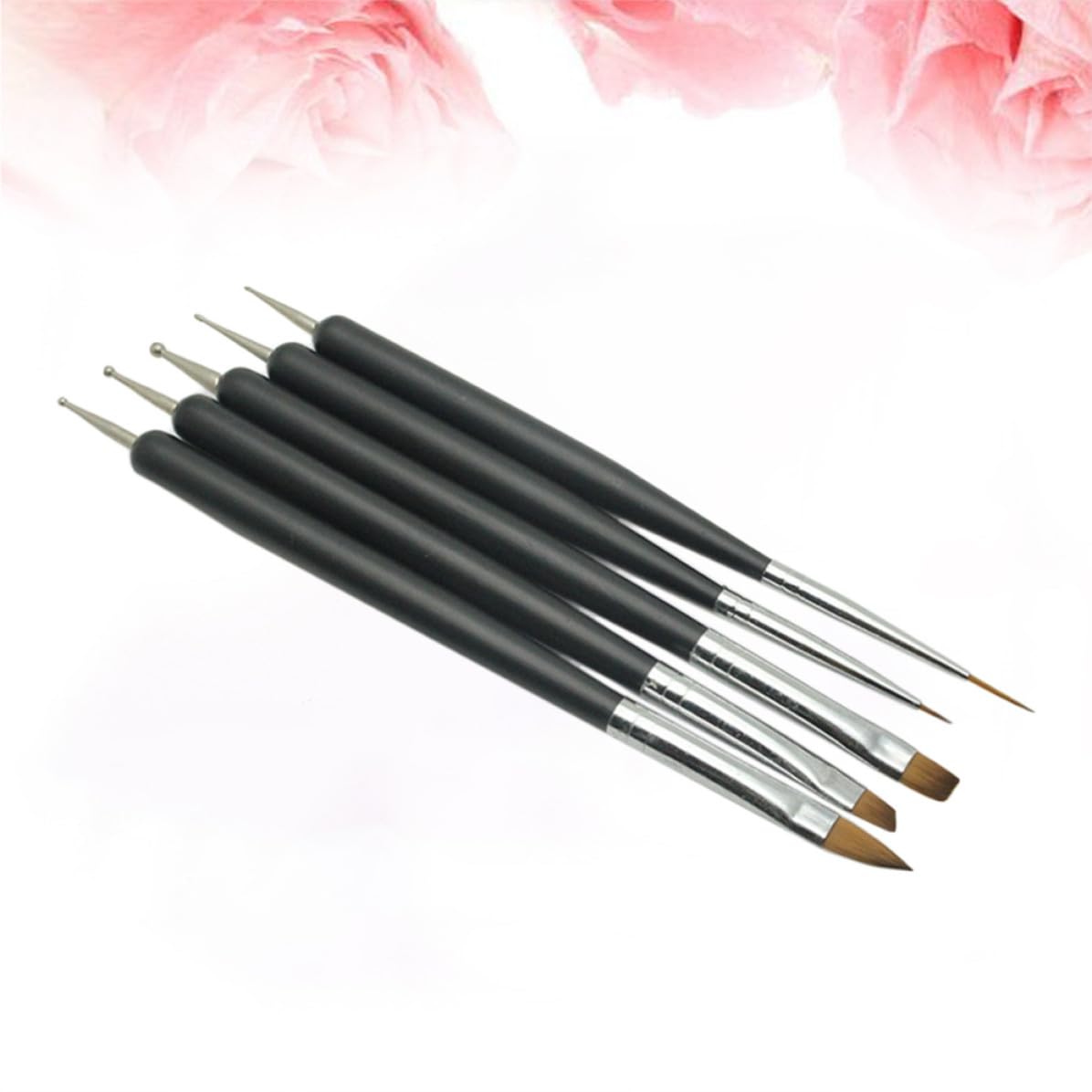 5pcs Black Double Tip Nail Art Dotting Pens Set for Manicure