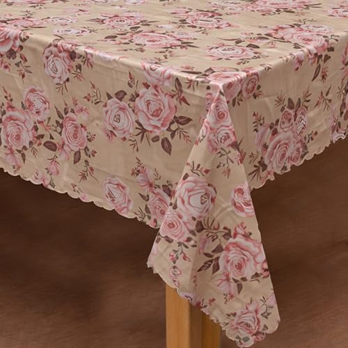 Image of Dakshya Industries PVC Waterproof Table Cover 6 Seater 54x78 Inch - Washable Oil & Stain Resistant Dining Table Cover (Pink Gold)