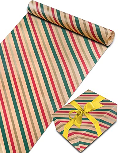Rouleau Papier Cadeau Noel 44cm x 30m, TOYPOPOR 13 Modèles de Papier D'emballage de Noël, 100 g/m² Recyclé Biodégradable Papier D'emballage Cadeau pour Noël, Anniversaire, Vacances (Rayures)