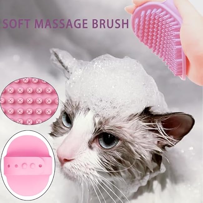 Cat Grooming Brush Kit 6 Tools - Deshedding & Dematting for Long/Short Hair, Self-Cleaning Slicker Brush with 6-in-1 Flea Comb for Cats & Kittens (Pink)-6Eb0xUM7