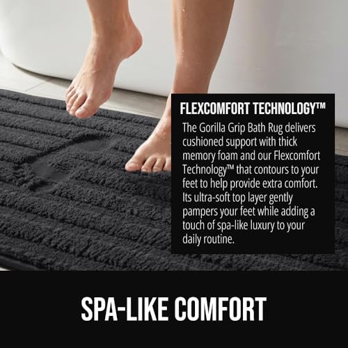 Image of GORILLA GRIP Memory Foam Bathroom Rugs, Soft Absorbent Textured Rubber Backing Striped Bath Mat, Set of 2 Machine Washable Quick Dry Floor Mats, Shower Rugs Home Accessories, Black 24x16 and 30x18