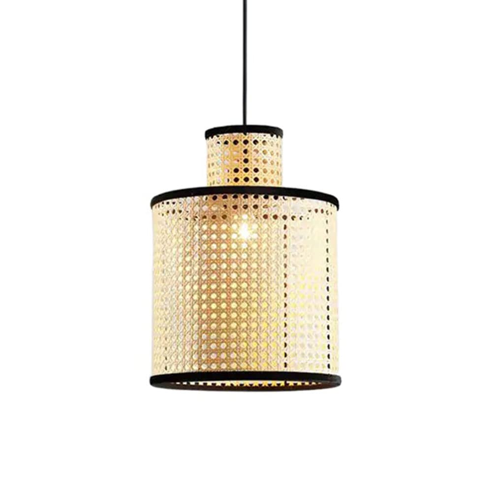 OZBMA Pendant Lighting Wicker Rattan Weave Lamp Shade Handmade Hanging Light, Bedroom LED Fixture Bohemia Bamboo Ceiling Light for Kitchen Dining Room Living Foyer (size_name B)