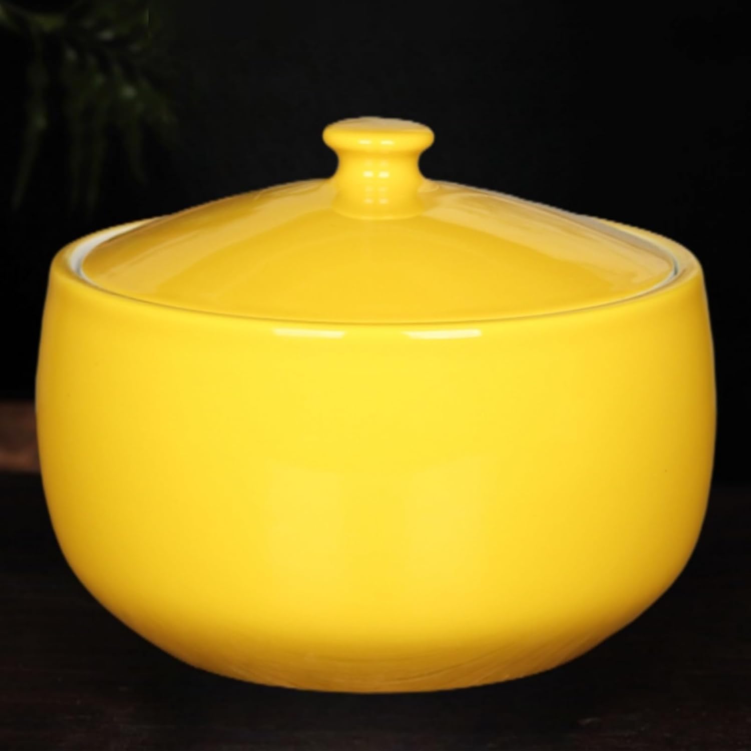 ELEFOCUS Ceramic Storage Jar With Airtight Lid practical Tea Holder For Kitchen Organization(Yellow,Large)