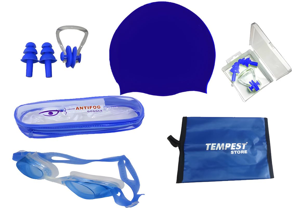 Tempest Swimming Kit for Boys with One piece Half Sleeve Swimming Costume for Boys | Swim Suit | Swimwear | Swimming Dress Goggles Cap Ear Plug Nose Clip with KIT Bag (Blue, 11-12 Years) 1