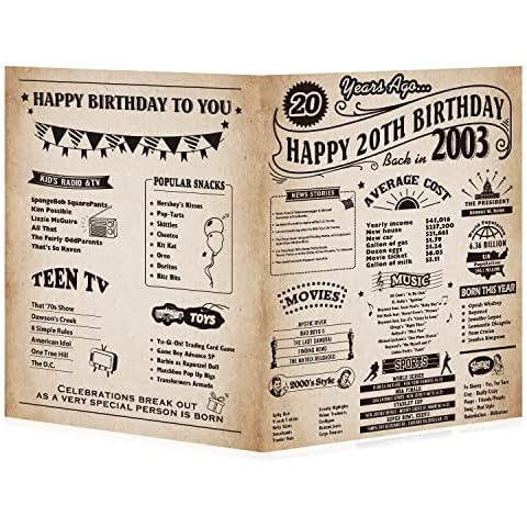 InstaDecor 20th Birthday Card Gifts for Women or Men, Happy and Funny 20 Year Old Birthday Greeting Card for Her or HIm, Jumbo 8x10 Inch Print, Classy Vintage Cover