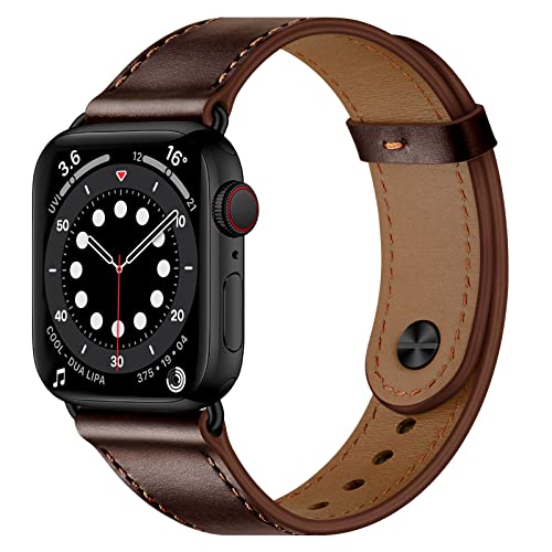 Miimall Genuine Leather Strap for Apple Watch 42mm 41mm 40mm 38mm, Replacement Band with Snap Buckle