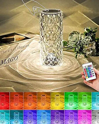 Homesake Crystal Lamp, 16 Colors Crystal Diamond Table Lamp, Sunset Lamp, Light Lamp, Lamps for Home Decoration, Touch Lamp, Home Decor Items, Remote Control - (Plug & Power, Non-Rechargeable)