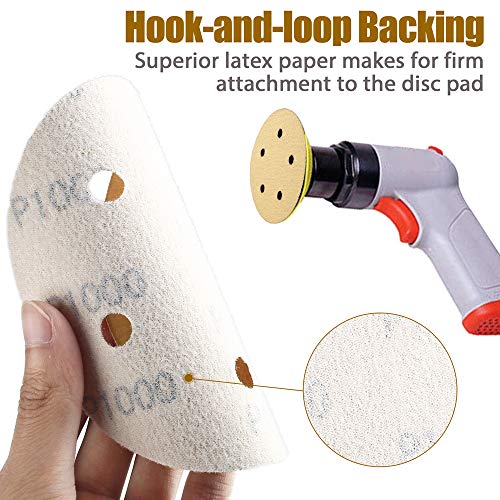 LotFancy 5 Inch 5 Holes Sanding Discs - 100PCS 60 80 120 180 220 320 400 600 800 1000 Grit Assorted Sandpaper, Random Orbital Sander Sandpaper, Hook and Loop Round Sand Paper