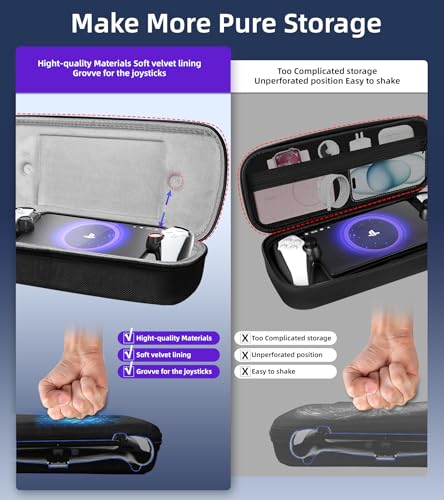 QUAGGY 3-in-1 Accessoris Kit Compatible with PlayStation Portal, EVA Carrying Case for PS Portal with Silicone Protective Cover with Stand, 2 Pack Screen Protectors, Handbag for PS5 Portal Black