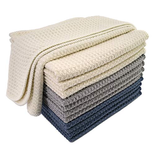 Polyte - Premium microvezel keukendoek - met wafelpatroon - 12-pack - donkerblauw, grijs, gebroken wit - 31 x 31 cm