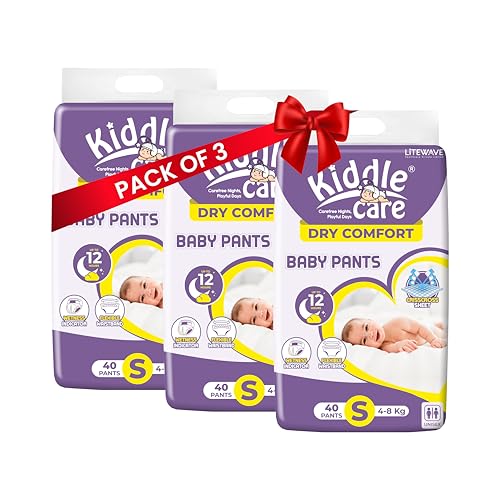 Image of Dry Comfort Baby Diaper Pants | Small (S) | Pack of 3 | 120 Pieces | 4-8 Kg | Up to 12 Hours Protection, Prevents Leakage, Wetness Indicator Easy Movement