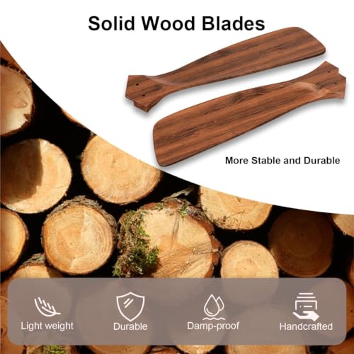 Image of Obabala 52 Inch Ceiling Fans with Lights and Remote Control-Outdoor Ceiling Fan Walnut Wood 3 Blade for Bedroom Living Room Indoor Farmhouse Patio, Reversible Noiseless DC Motor