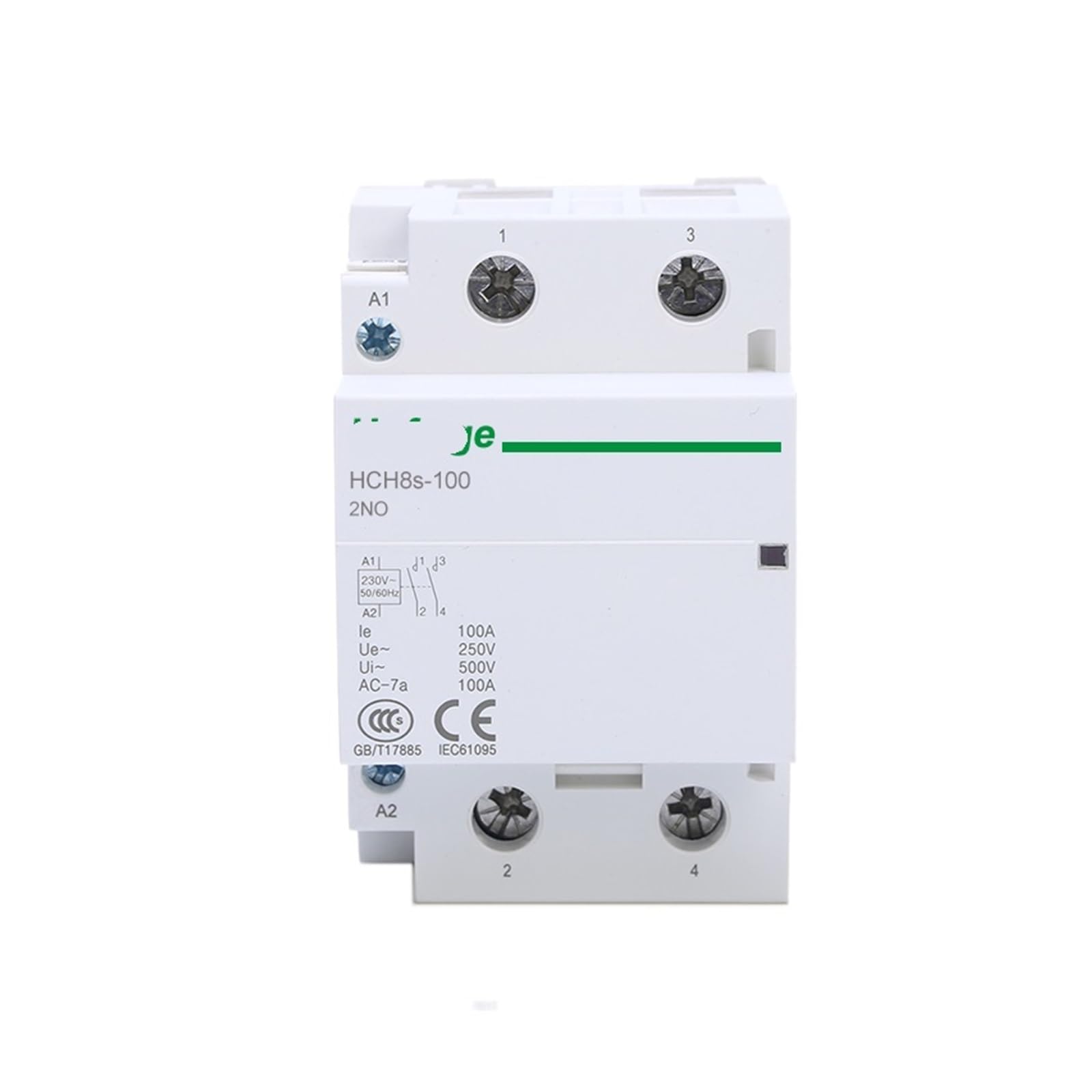 Contacteur modulaire 100A 2NO HCH8s-100 avec commutation silencieuse automatique 230V