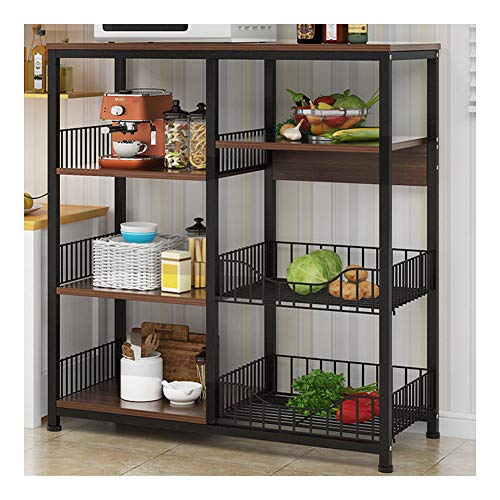 LXFTK Kitchen shelf storage Shelf Shelving Units Standing Shelf Units kitchen shelf unit Kitchen Storage Trolleys Kitchen shelf microwave oven spice rack space saving-brown
