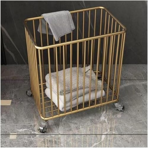 ランドリーバスケット 洗濯かご 洗濯カゴ 金属ランドリーバスケット 金属洗濯カゴ キャスター付き 大容量収納かご 汚れた衣類収納かご 多機能 雑貨 収納 家庭用 洗面所 洗濯室 浴室ランドリールーム用 金属製 大容量 キャスター付き 多機能収納 (矩形,ゴ