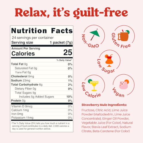 Image of Craftmix Strawberry Mule Cocktail & Mocktail Drink Mixer, Pack of 24 | Skinny Mixes, Water Flavoring Packets, Made with Real Fruit, Vegan Low-Carb, Low-Sugar, Non-GMO, Dairy Free, Gluten Free