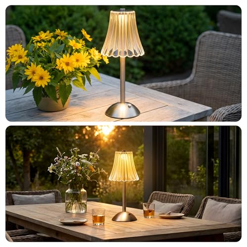 Image of Liliful 6 Pcs Cordless Table Lamp Rechargeable Touch LED Small Gold Portable Battery Operated USB-c Desk Lamp 3 Color Dimmable for Bedroom Living Room Dining (Silver,Rose Style)