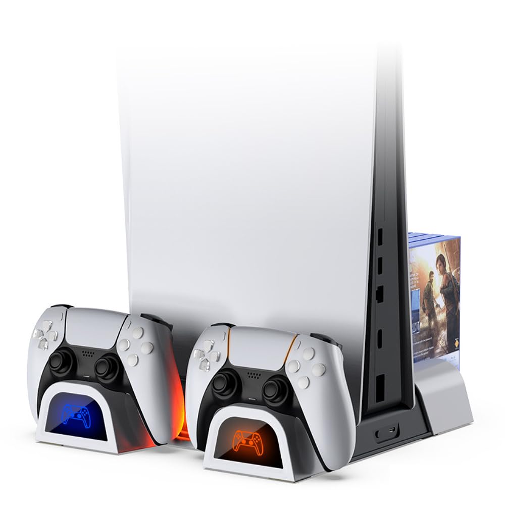 BeisDirect Supporto di raffreddamento verticale per PS5/PS5 Slim, stazione di ricarica PS5 con indicatori LED, ventola di raffreddamento con 10 slot di gioco per console PS5/PS5 Slim