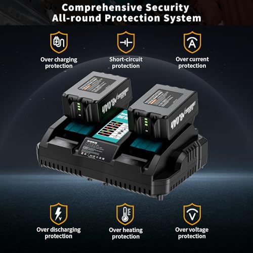 Image of 2 Pack 8.0Ah High Capacity Battery and Charger Replacement for Makita 18V Battery Compatible with BL1860B BL1850B BL1840B BL1830B BL1820 BL1815B with LED Indicator