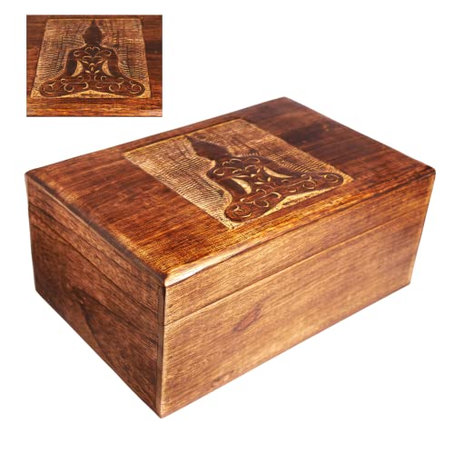 Genérico Boîte en bois décorative 30X20X14 cm - Boîte décorative avec couvercle - Boîte en bois artisanale - Boîte de rangement - Bois de Manche