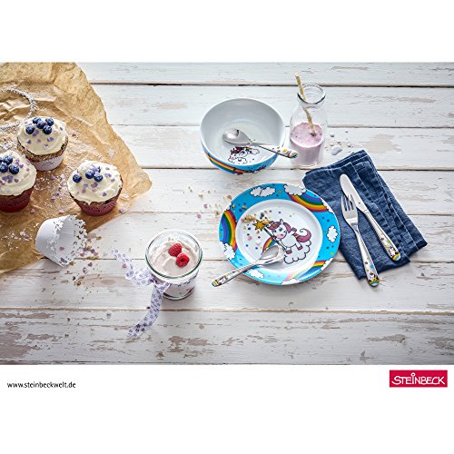 Foto von WMF Einhorn Kinderbesteck Set 4-teilig, Kinderbesteck Edelstahl, Besteck Kinder 3-9 Jahre, Cromargan poliert, spülmaschinengeeignet