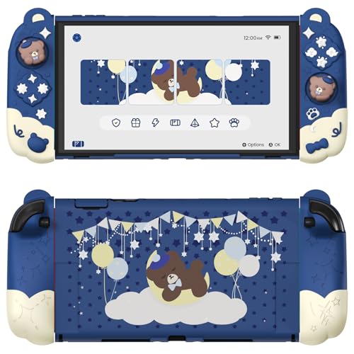 playvital Funda Protectora para Nintendo Switch 2 (2025) - Agarre de Silicona con Carcasa Trasera de PC, Protector con Soporte Plegable y Tapas para Joysticks, Diseño de Oso Lindo (Azul)